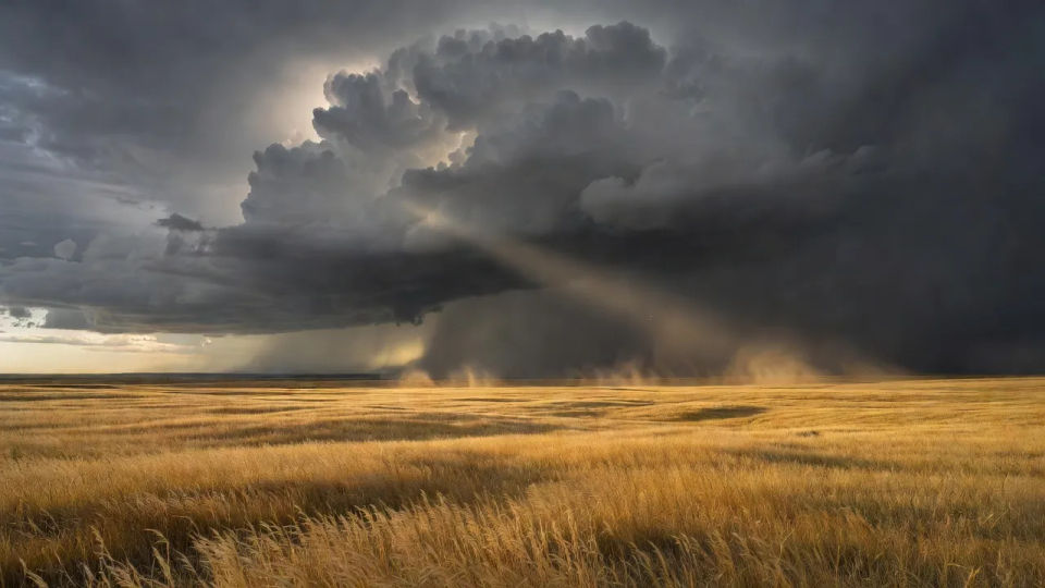 Grass sea under storm light