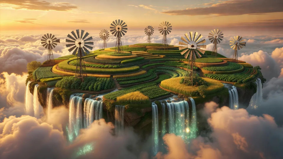 Terraced island at golden hour