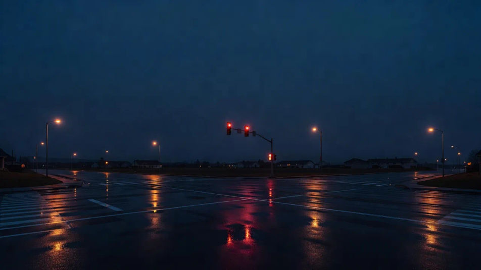 Kreuzung in blauer Nacht