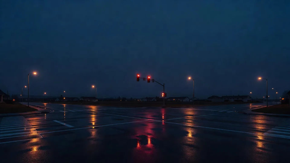 Intersection in blue night