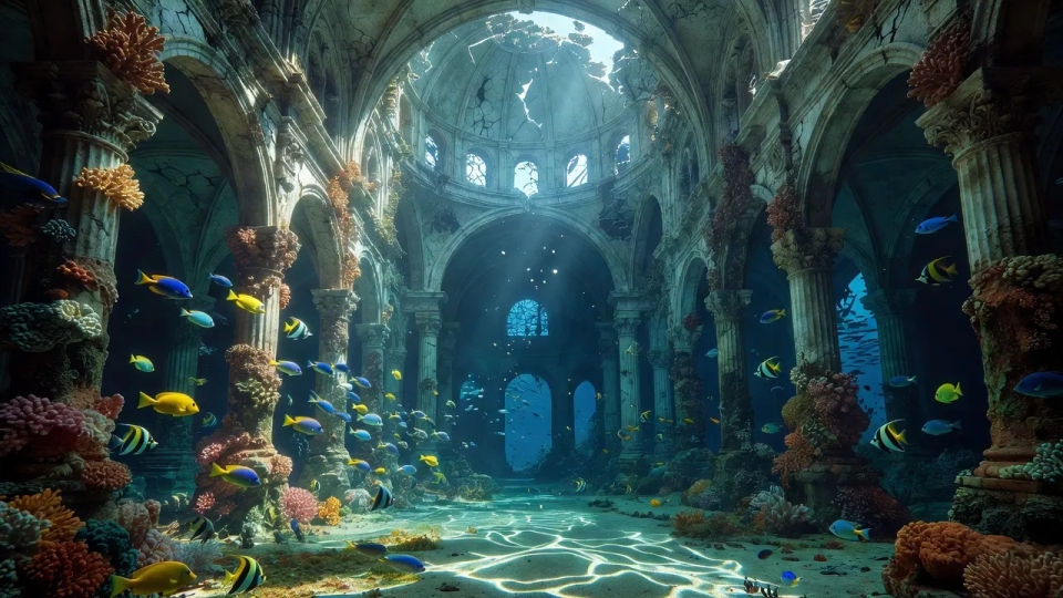 Cathedral interior underwater
