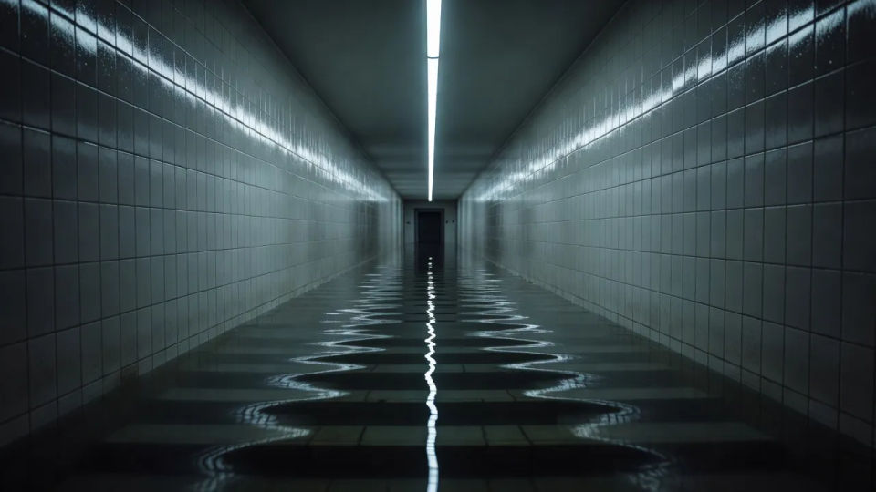Flooded corridor vanishing point