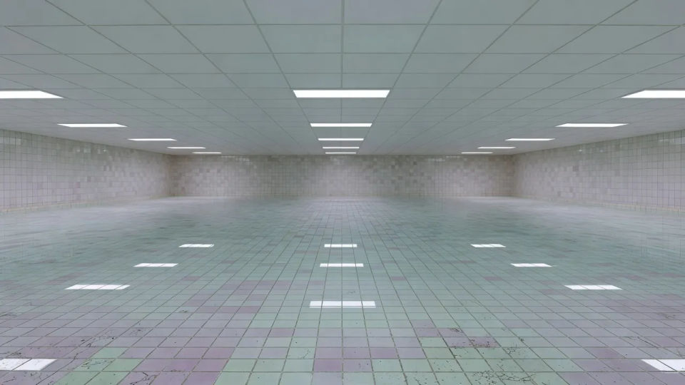 Shallow basin under low ceiling