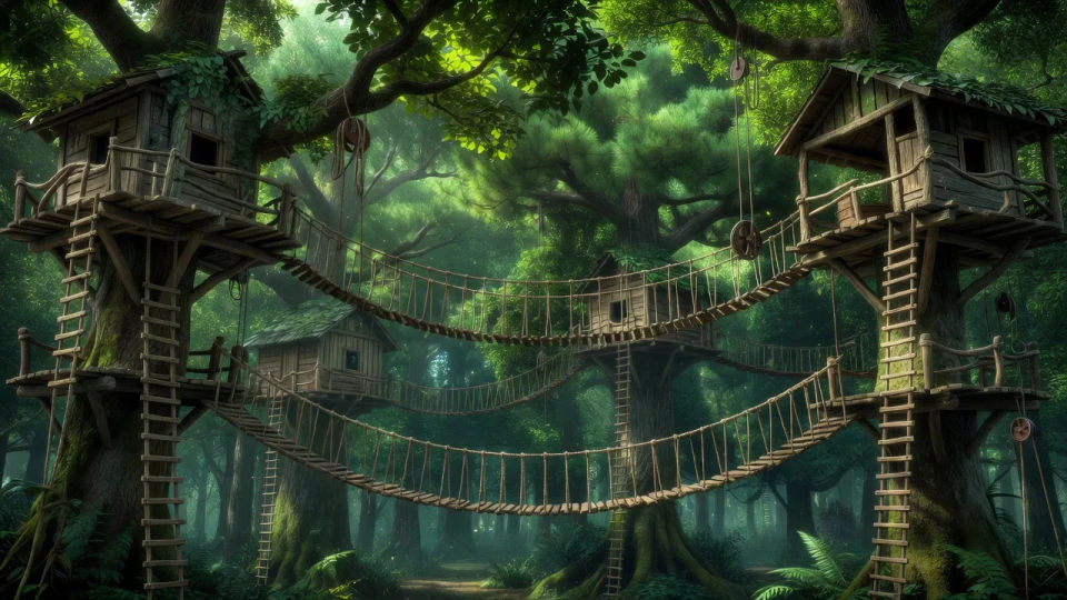 Rope-bridge treetop village