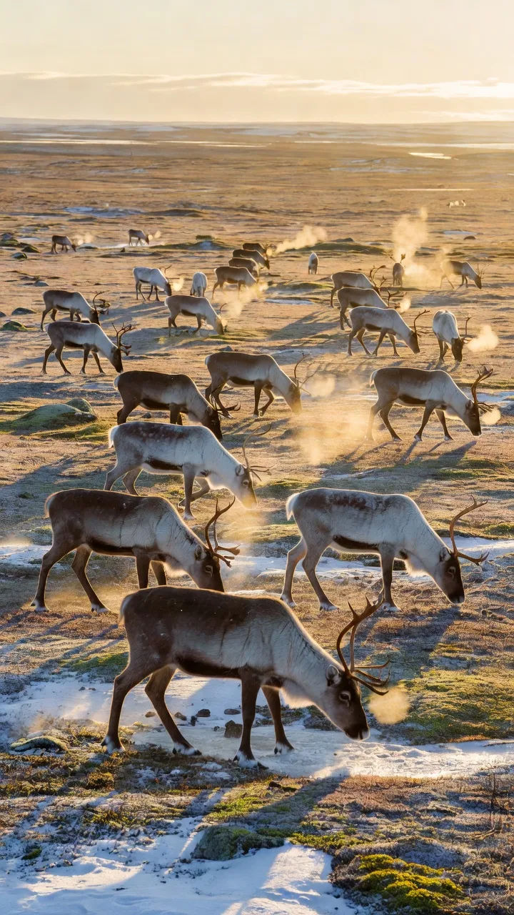 Tundra landscape AI images: moss, pools, snow peaks