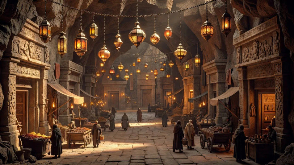 Lantern-lit market street