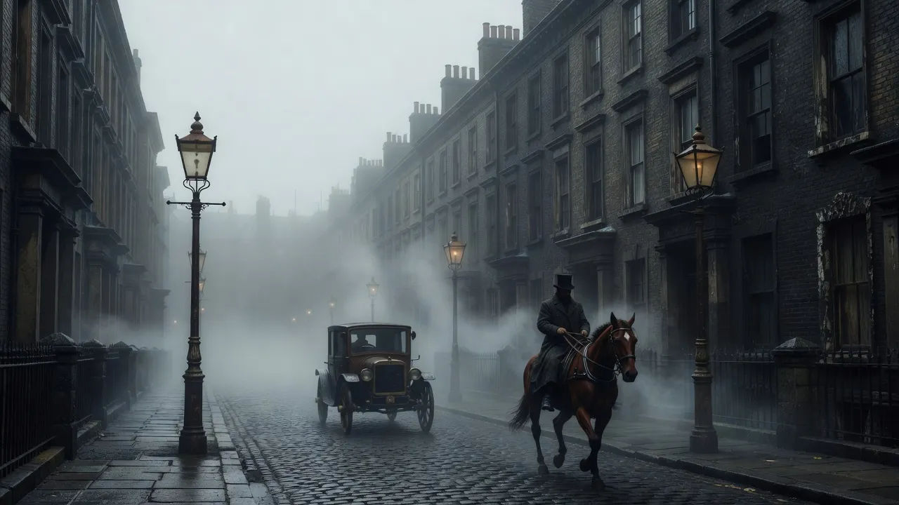 Foggy street panorama