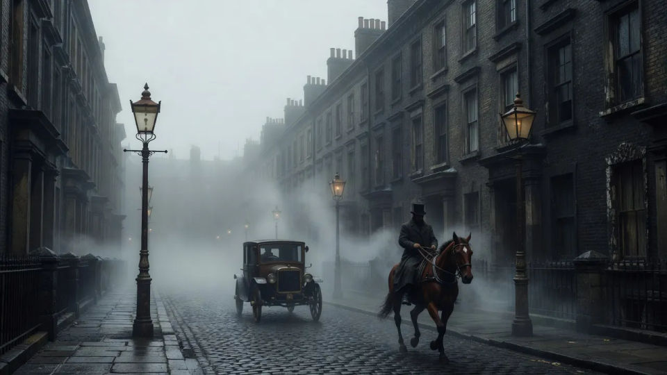 Foggy street panorama