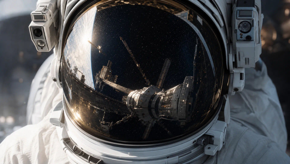Helmet reflection close-up