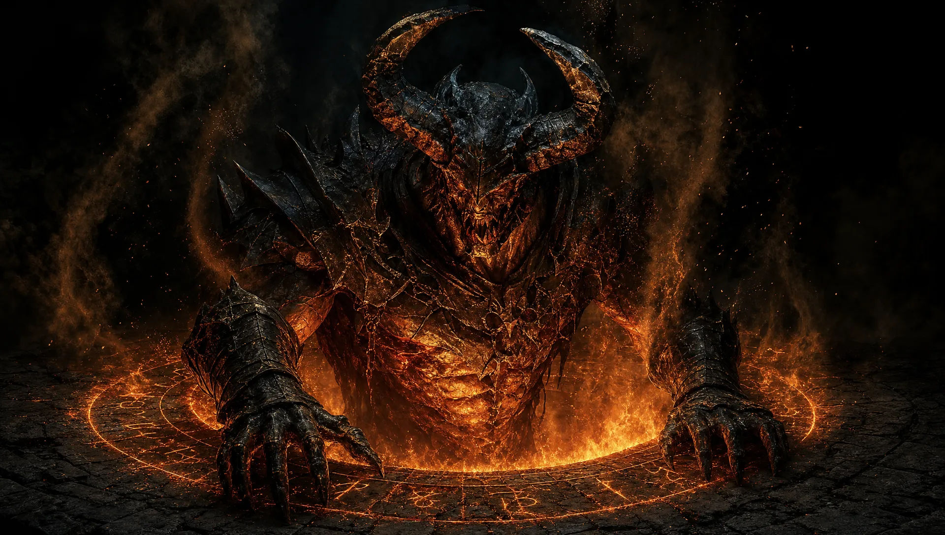 Démon émergeant d'un cercle de feu