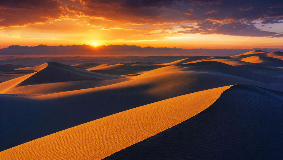 Sunset over endless dunes