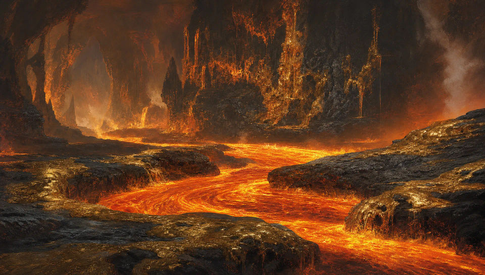 Magma river crossing the cavern floor