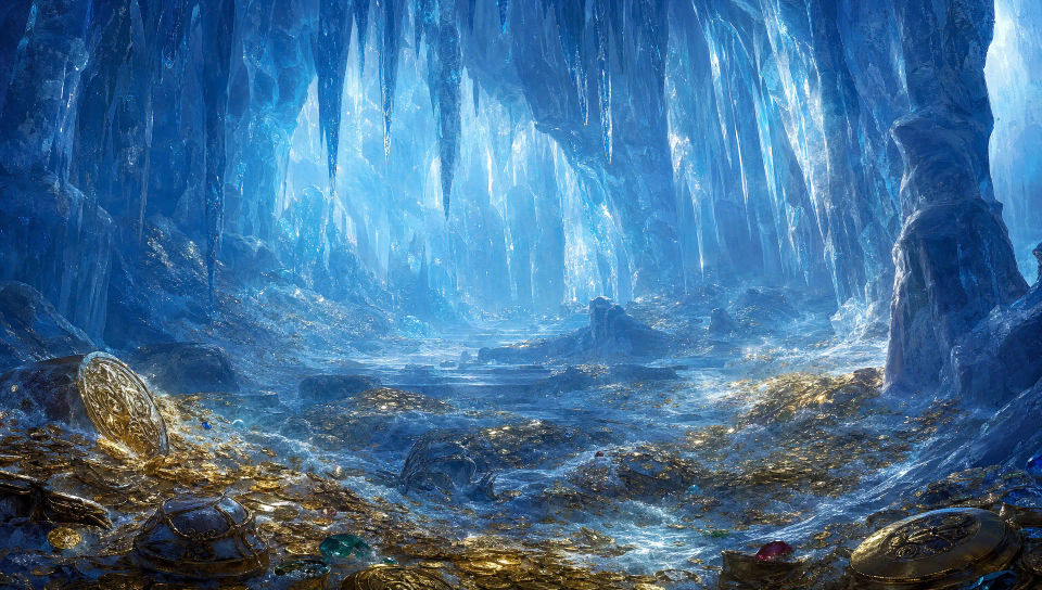 Hoard half-buried in a frozen cave
