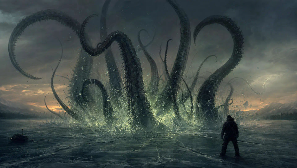 Tendrils breaching a frozen lake