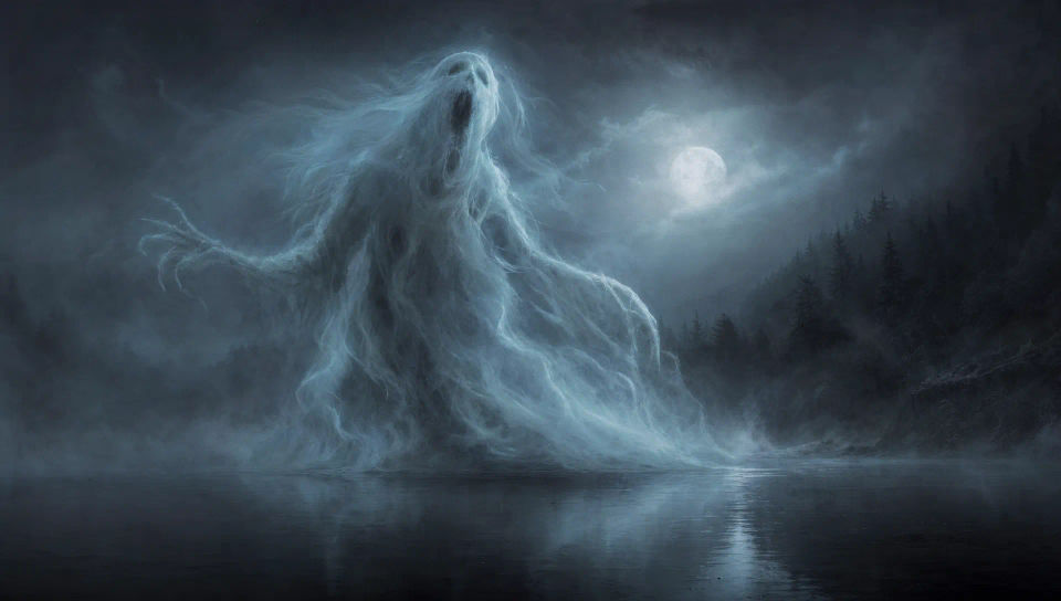 Wraith rising over still water