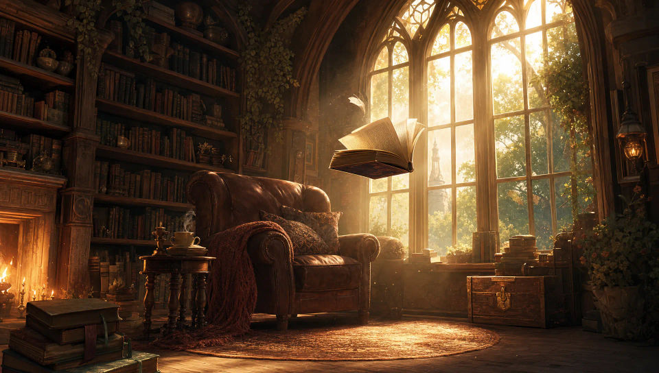 Reading nook by an arched window