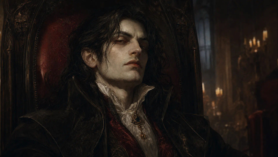 Candlelit portrait in a gothic hall