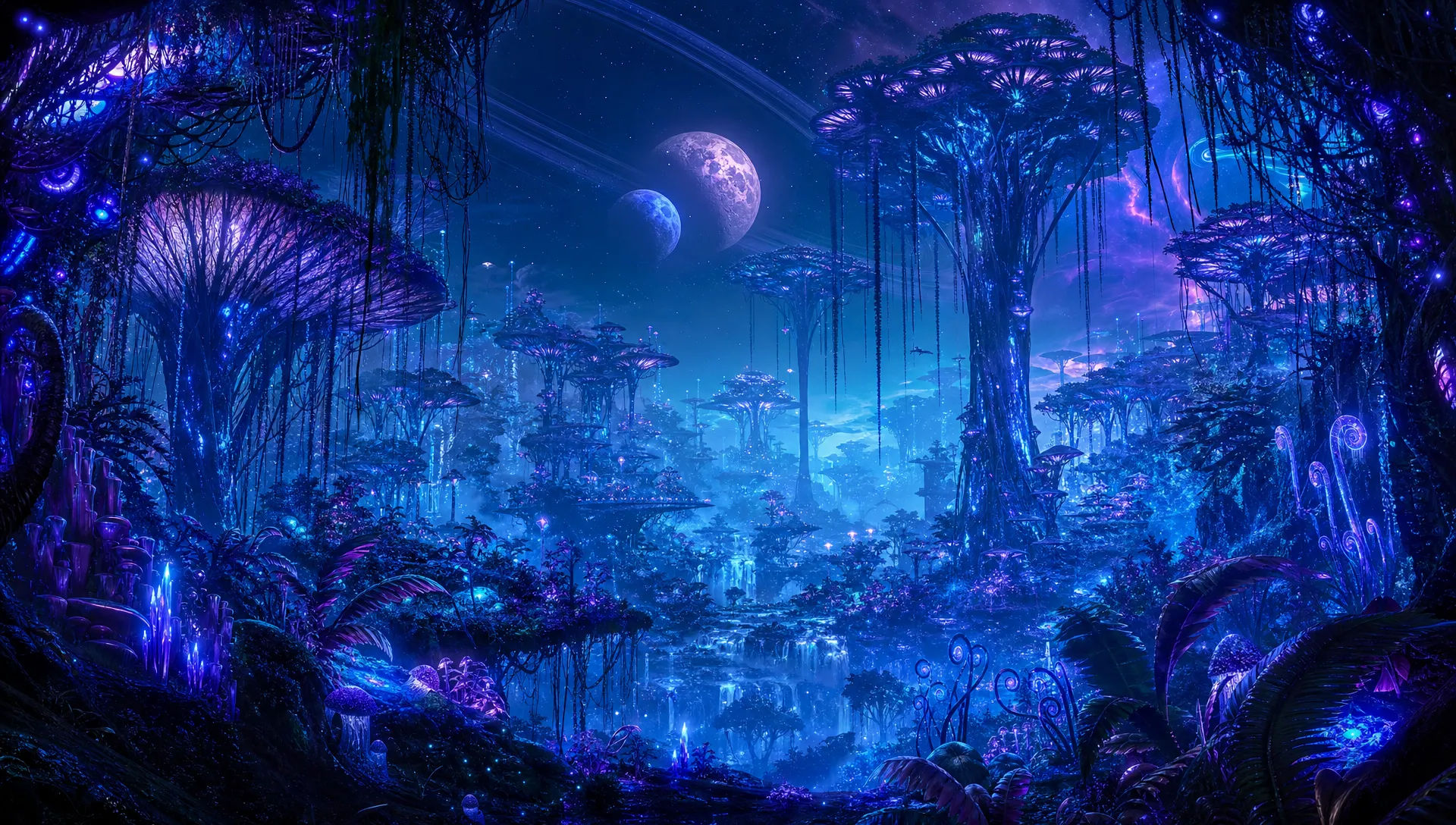 夜晚的生物发光丛林