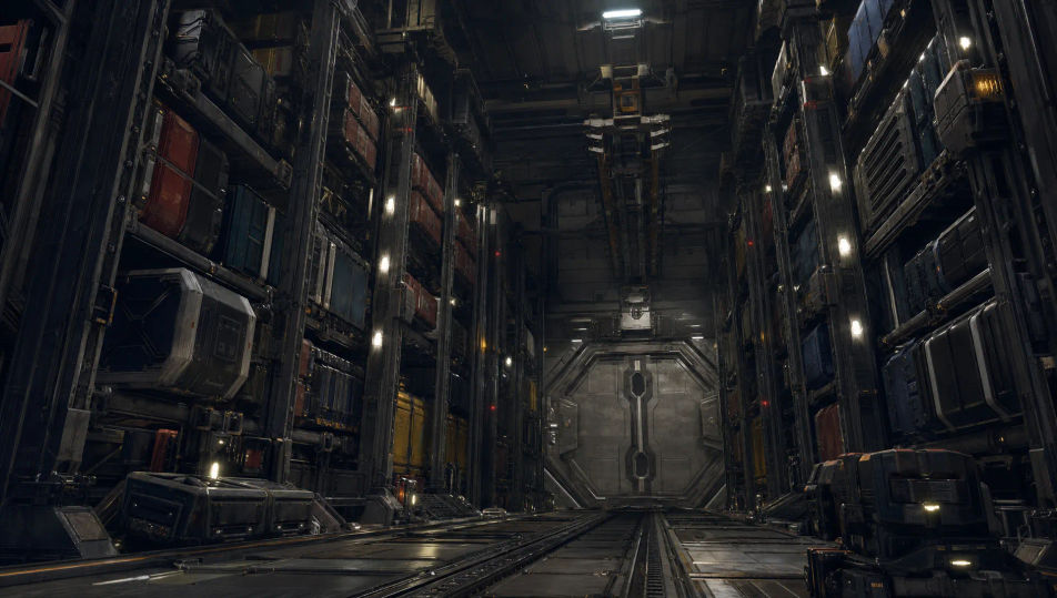 A cargo hold with crates