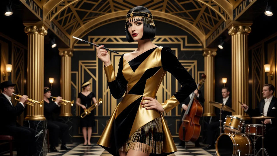 Flapper in gold and black