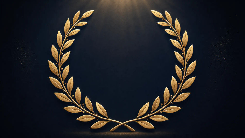 Laurel-emblem layout