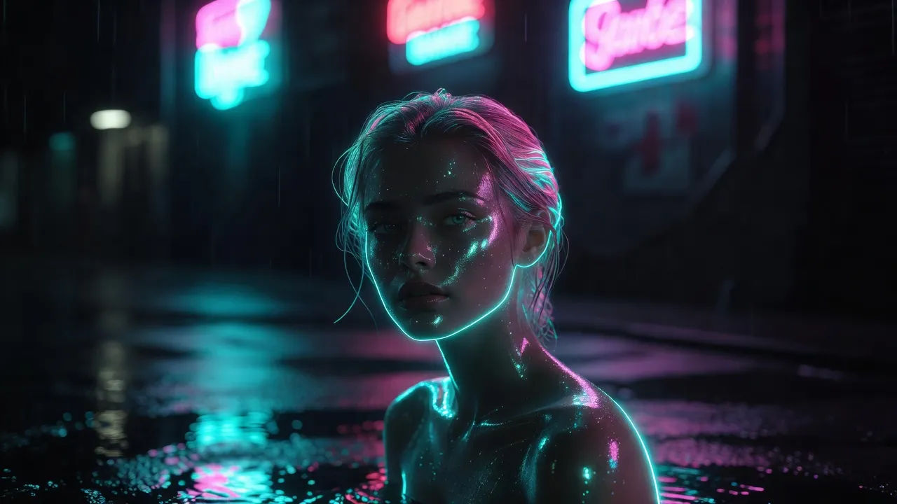 Rain-lit street portrait