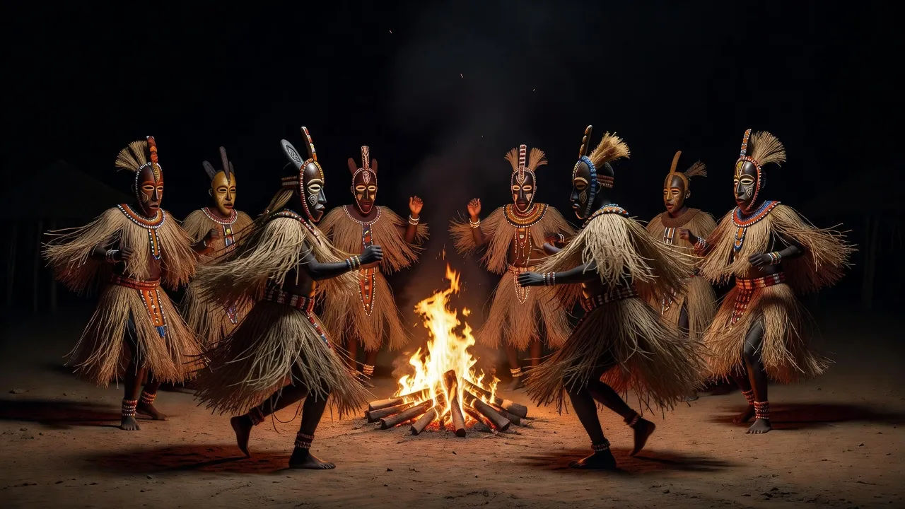 Ritual gathering by firelight