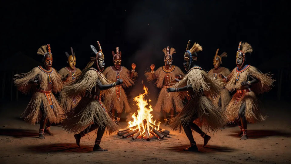 Ritual gathering by firelight