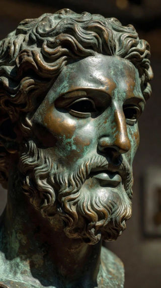 古代ギリシャの肖像AI画像：大理石、月桂冠、横顔