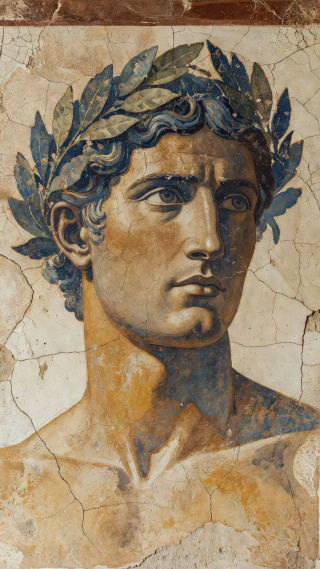 古代ギリシャの肖像AI画像：大理石、月桂冠、横顔