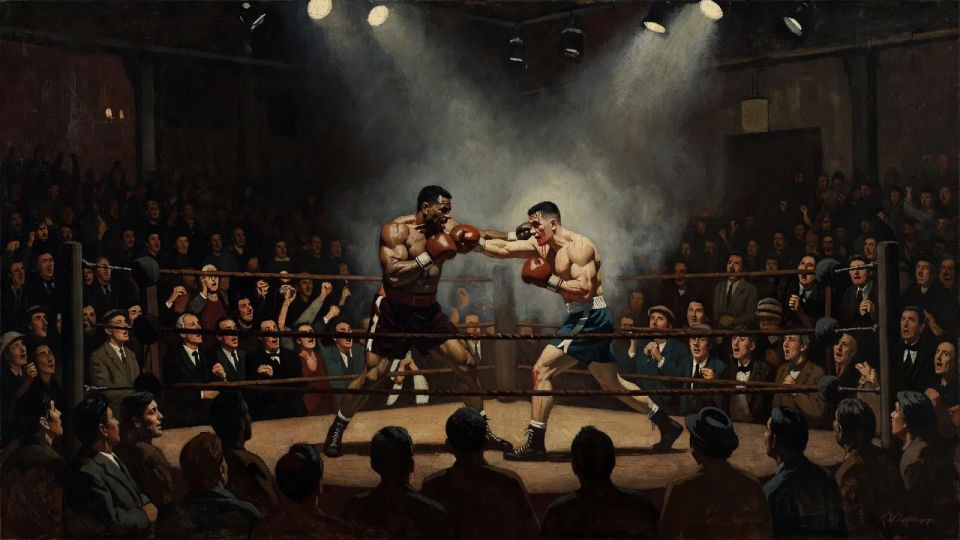Smoky boxing arena