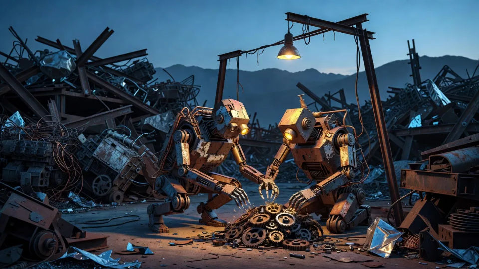 Salvage yard at dusk