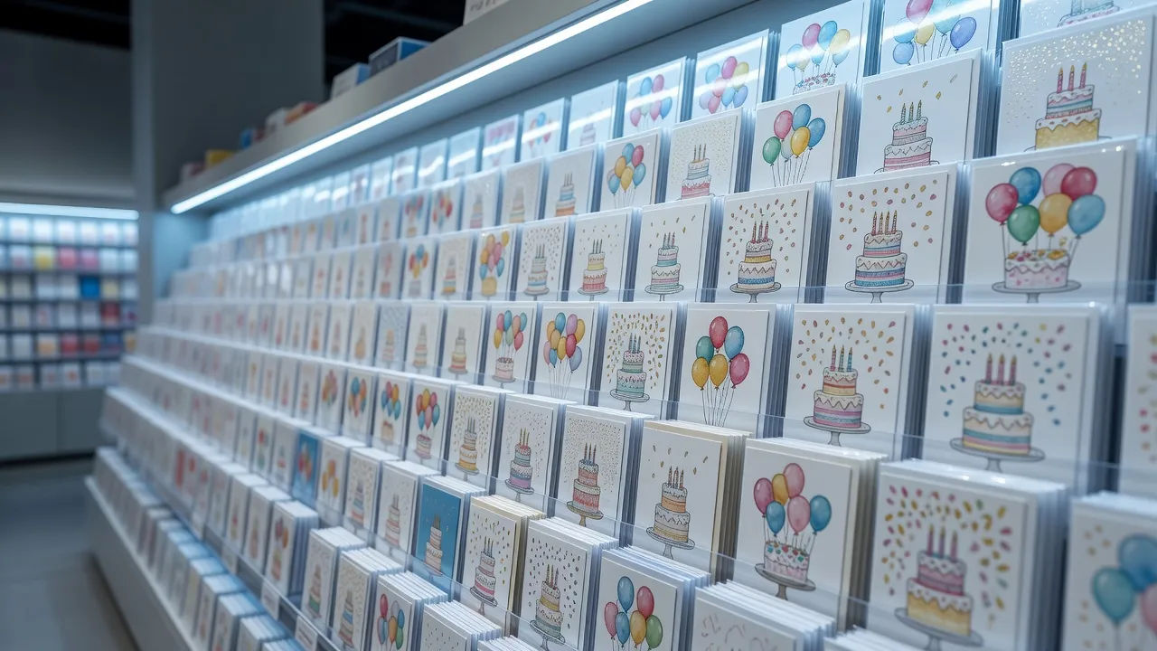 Card rack of birthday designs