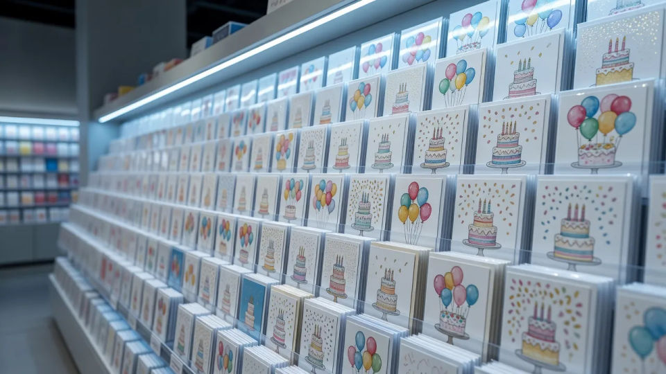 Card rack of birthday designs