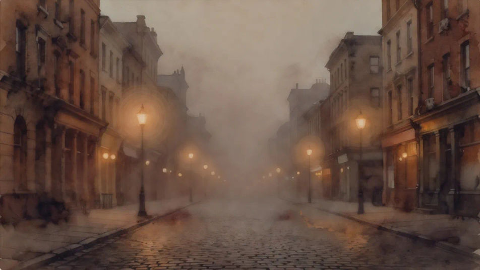 Foggy street at dusk