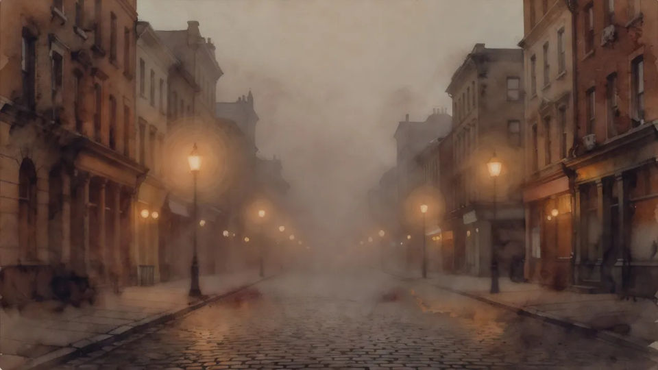 Foggy street at dusk