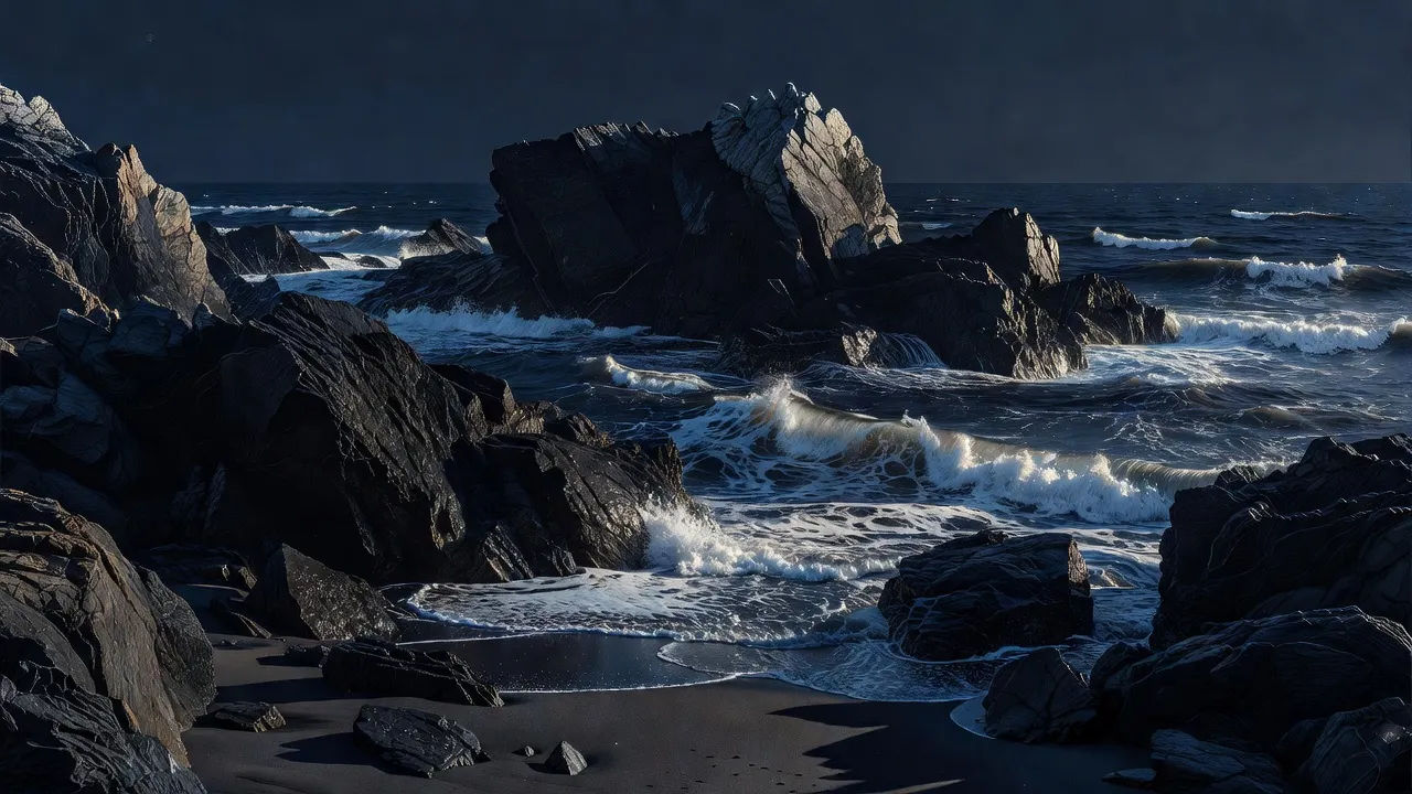 Coastal rocks, blue-black tone
