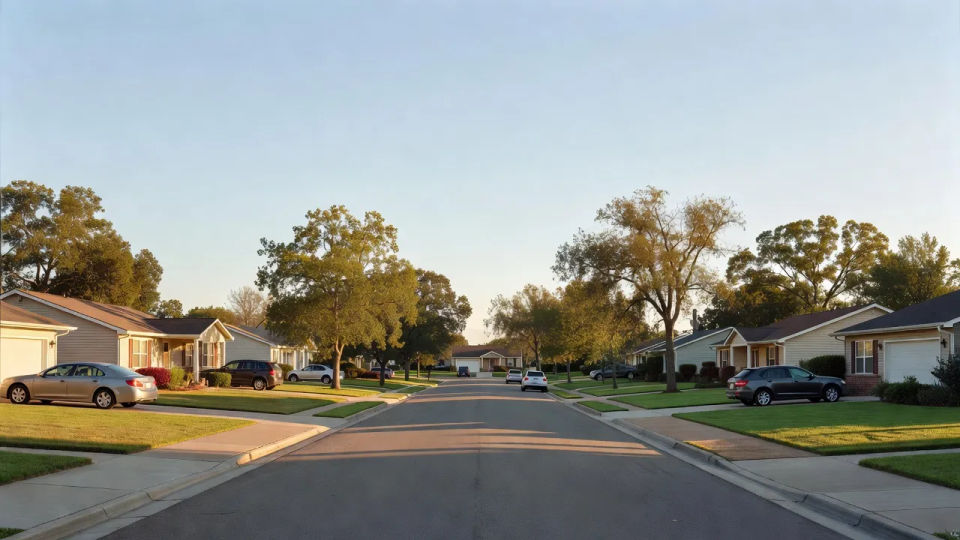 Suburban afternoon, glossy color
