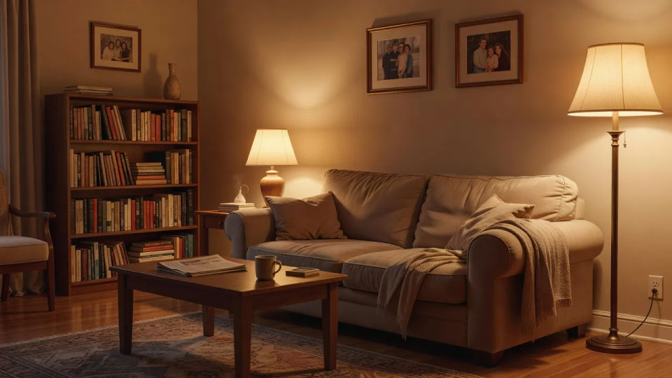 Warm-lit family room