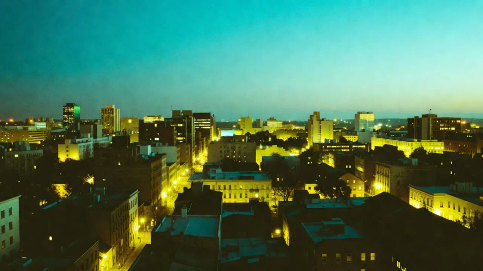 City at dusk, color swung