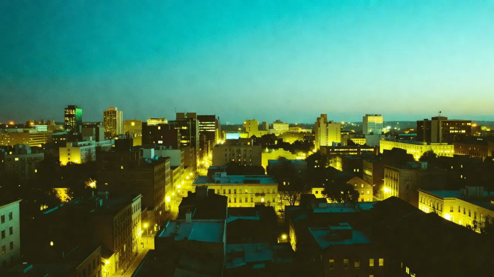 City at dusk, color swung
