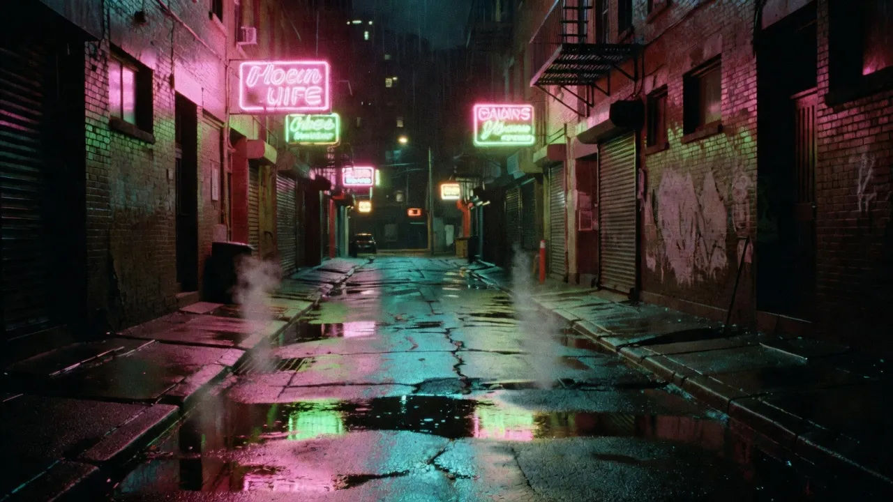 Rainy neon alley