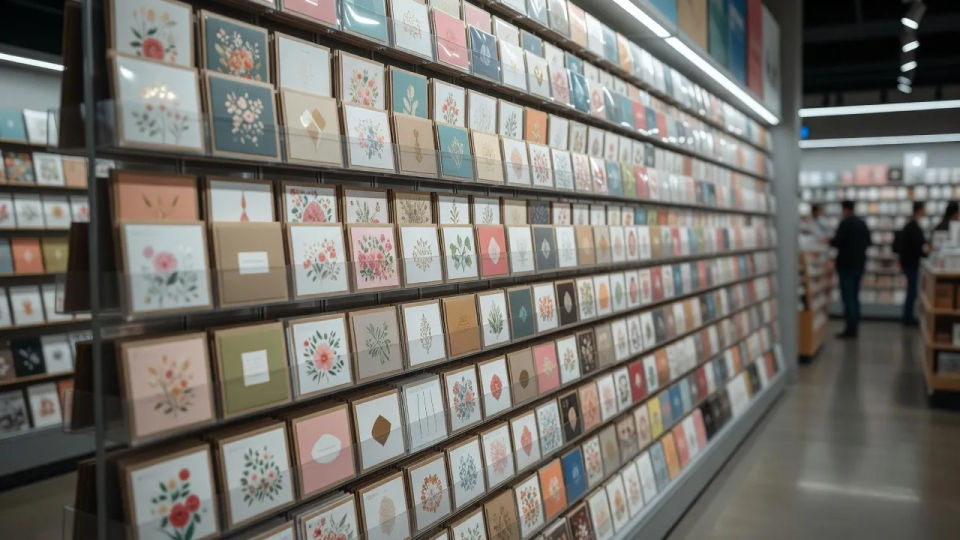 Card rack in a shop