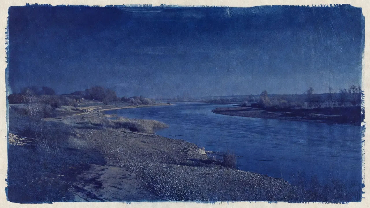 Riverbank study in Prussian blue