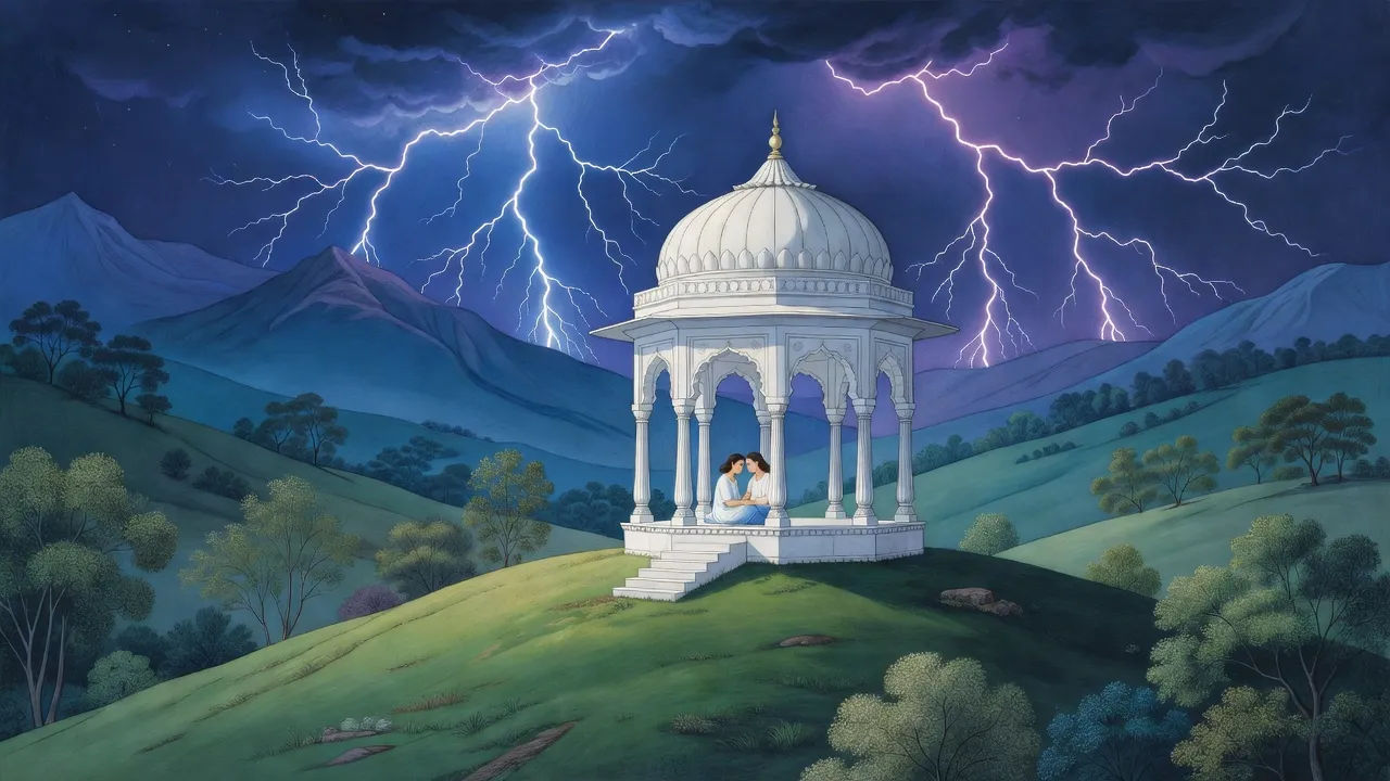 Hilltop pavilion in a storm