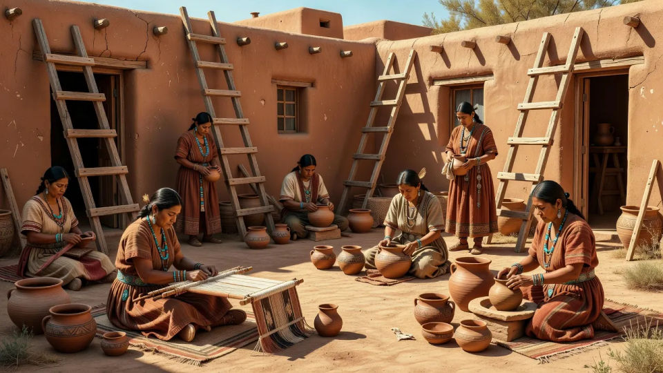 Adobe pueblo courtyard