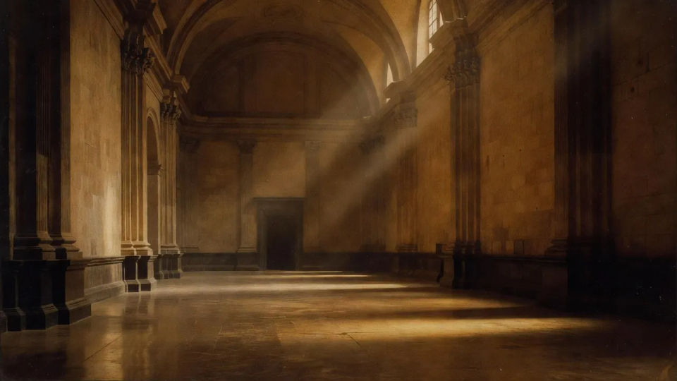 Grand hall in warm shadow