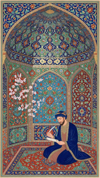 Persian miniature art AI images: court, gardens, borders
