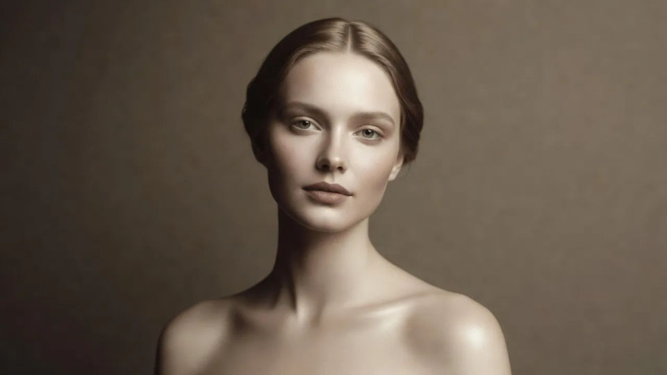Studio portrait in warm neutrals