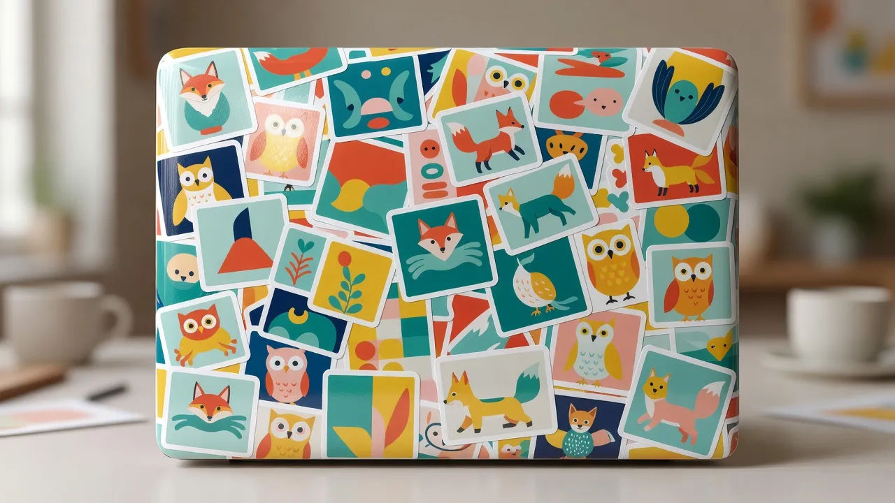 Stickers on a laptop lid